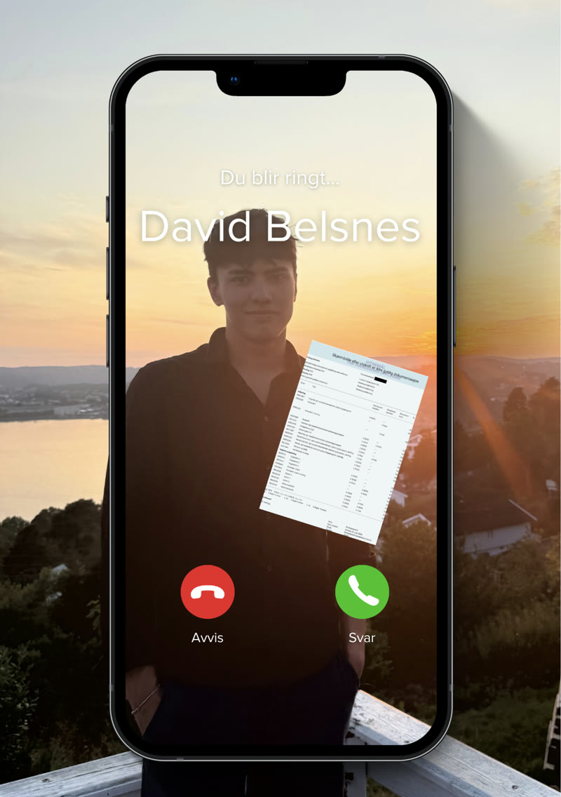 Illustrasjon: en telefon som ringer, med David Belsnes som avsender